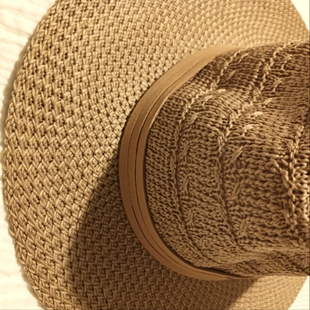 Straw Tan Boho Cowboy Summer Hat With Leather Tie Strings Osfa - Picture 3 of 8